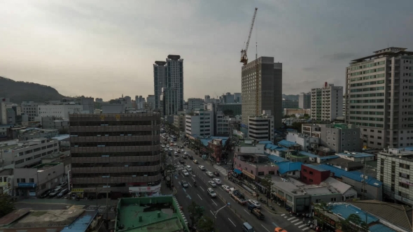 Seoul Cityscape With Car Traffic On Streets, South Korea