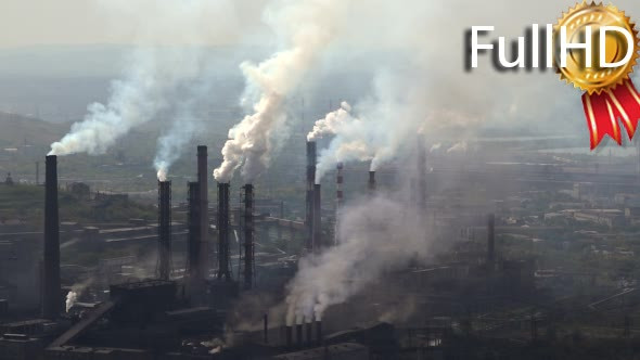 Industry Pipes Pollute the Atmosphere with Smoke