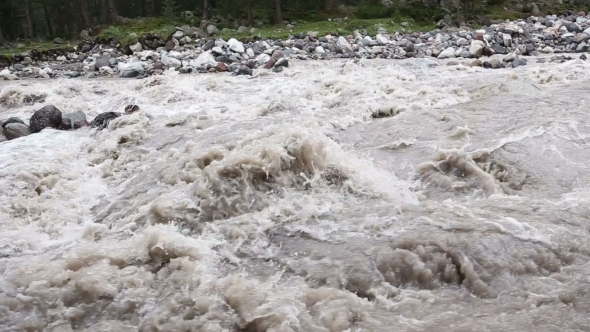 Rough Mountain River Beating Against The Rocks