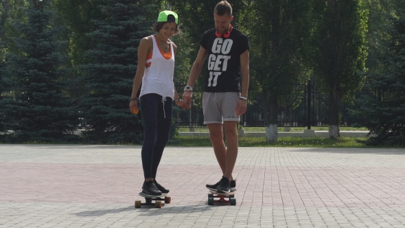 Longboarding, Skateboarding, Sport In a City Park