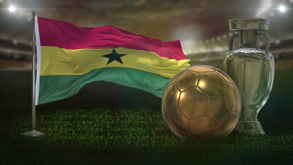 Ghana Flag With Football And Cup Background Loop 4K