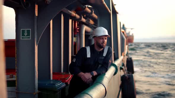 Marine Deck Officer or Chief Mate on Deck of Offshore Vessel or Ship