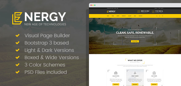Energon - szablon HTML z technologią odnawialnych źródeł energii i technologii przyjaznych środowisku z Builderem