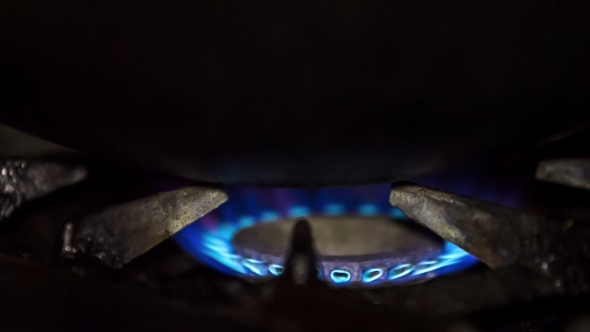 Blue Flame Of Gas Ring On Stove