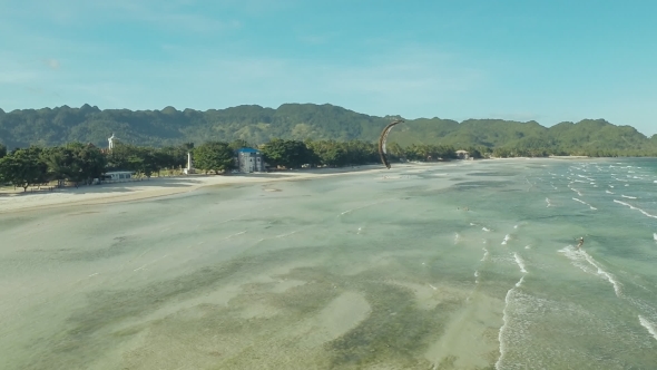 Kitesurfing On The Coast Of The Philippines. Aerial Views 3.