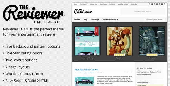 Reviewer - HTML Template for Entertainment Reviews