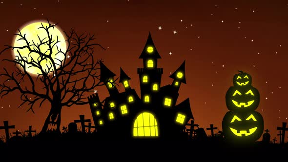 Halloween Background - Concept of Pumpkins and Spooky Trees