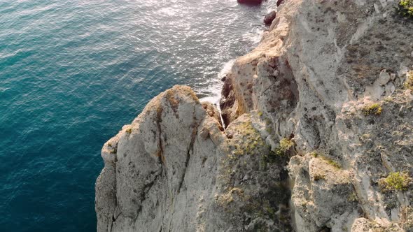 Aerial Drone View of Sea and Rocks on the Beach