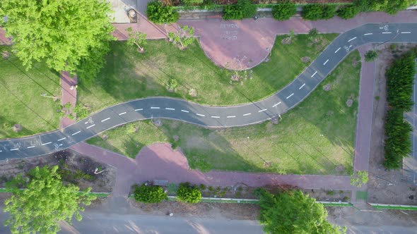 Aerial Above Shot of Bikes Path at Netivot City, Israel