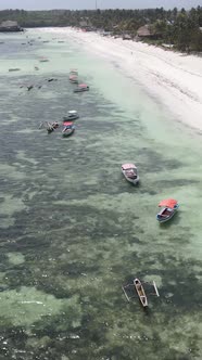 Vertical Video Boats in the Ocean Near the Coast of Zanzibar Tanzania