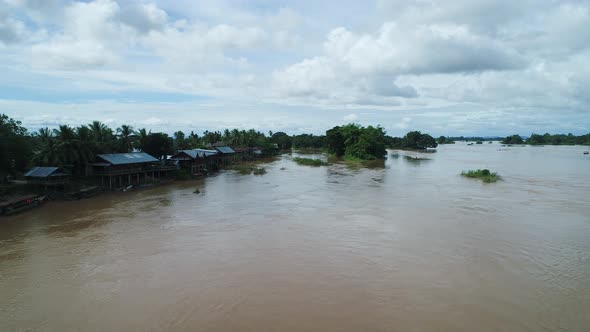 The 4.000 islands near Don Det in southern Laos seen from the sky