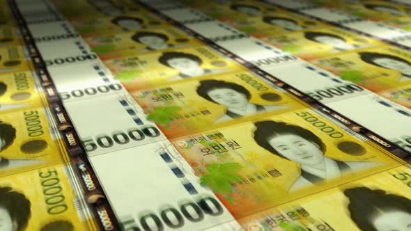 South Korea Won money sheet printing seamless loop