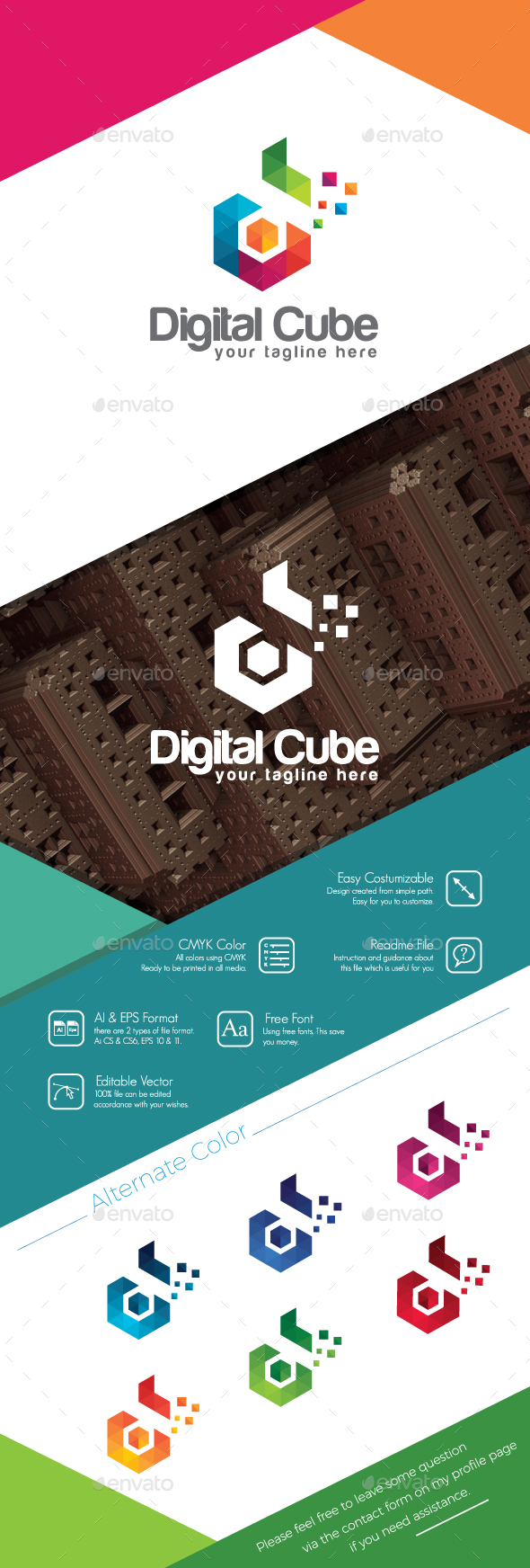Digital Cube - Colorful Letter D Logo V2
