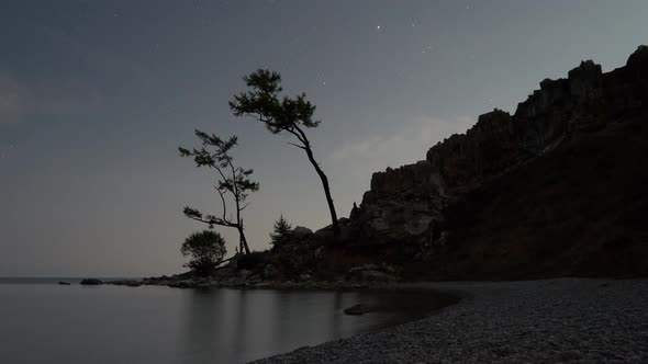 time lapse of the starry sky on Baikal