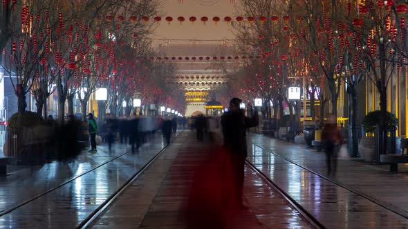 Beijing Walking Qianmen Street China Zoom Out