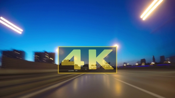 Night Road Through The City At Night