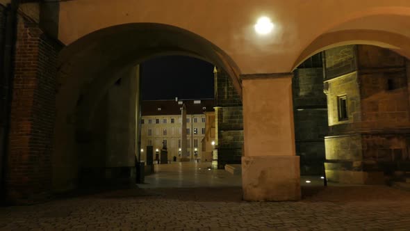 Walking Through Prague Castle and St Vitus Cathedral-POV Night Shot