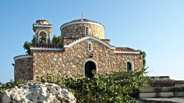 Christian Church On The Hill Front View. Cyprus