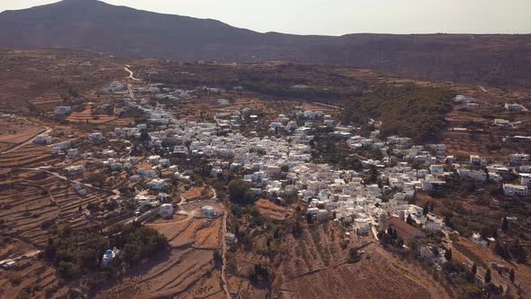 Super Wide Aerial Drone Shot Revealing all that the Agricultural Villag of Lefkes Greece has to Offe