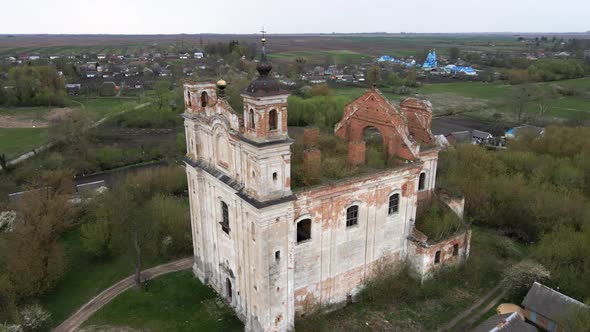 Aerial view of the church ruins church of St. Anthony Ukraine