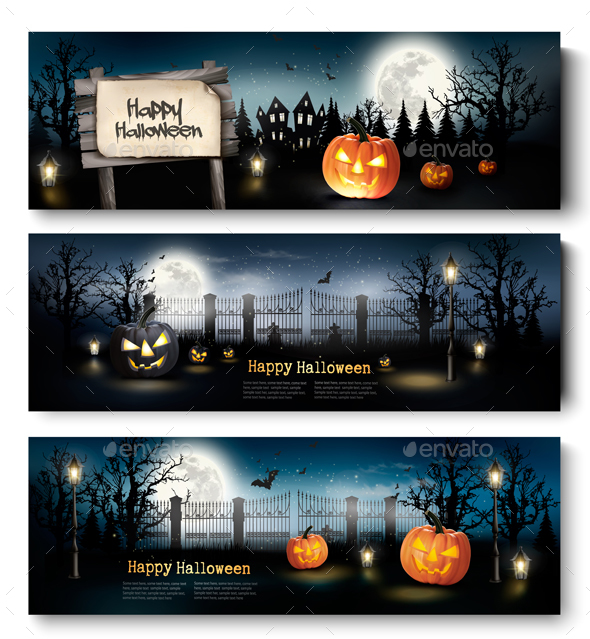 Holiday Halloween Banners With Pumpkins