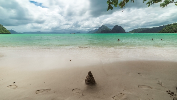 Landscape Of Las Cabanas Beach In El Nido. Palawan Island, Philippines