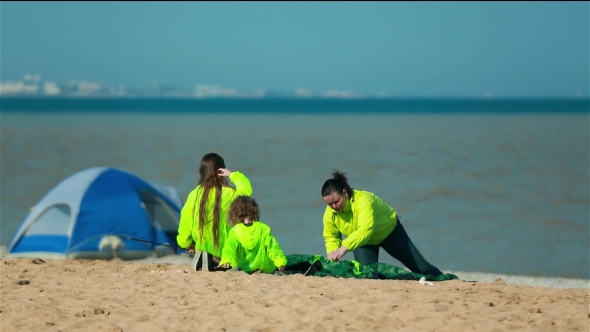 Family Trip To The Beach With a Tent.