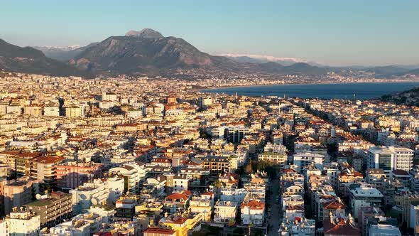 View of the city of Alanya aerial view 4 K