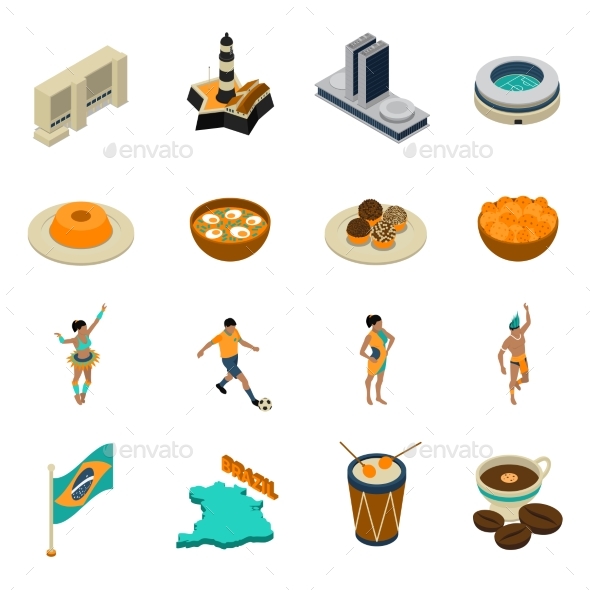 Brazil Isometric Icons Set