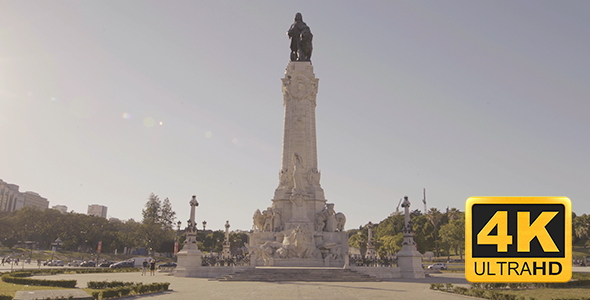 Marques de Pombal Roundabout in Lisbon, Portugal - 4K