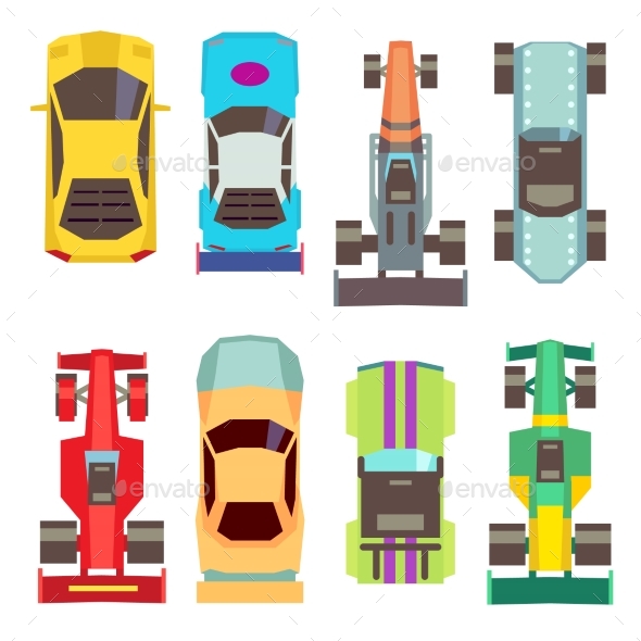 Sport Race Cars Top View Flat Vector Icons