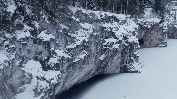 Beautiful Winter Aerial Footage of Ruskeala Mountain Park in Karelia in