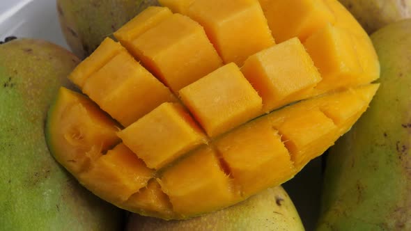 Yellow Ripe Cut Mango on Plate