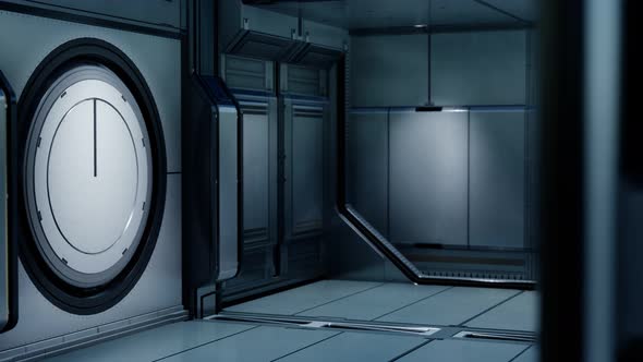 3D Rendering of Realistic Sci-fi Spaceship Corridor alt