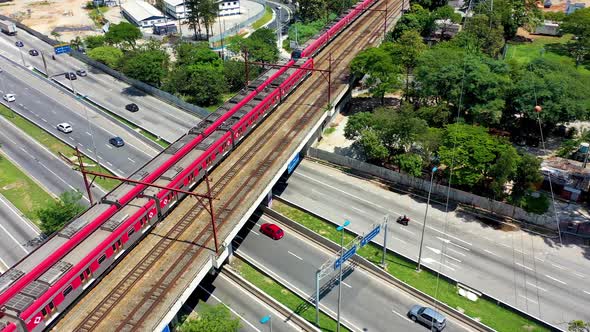 Downtown Sao Paulo Brazil. Cityscape of famous Tiete highway road.