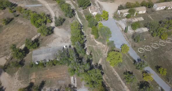 Aerial view of some old abandoned barracks of the army.