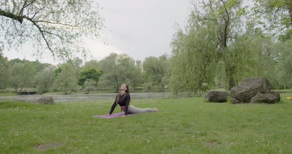 Fit Woman Doing Morning Yoga Exercises in the Park