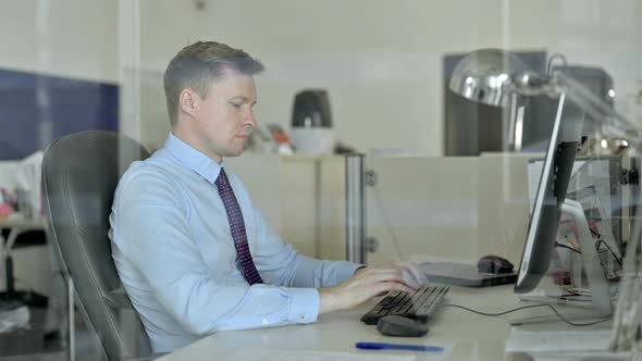 Young Handsome Businessman Working on Office Computer