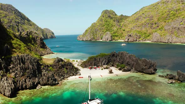 Tropical Seawater Lagoon and Beach, Philippines, El Nido.