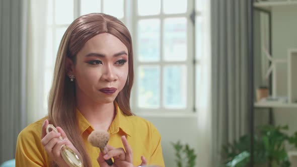 Influencer Transgender Woman Blogger Talks About Makeup. Blogger Talks Facial Beauty Treatments