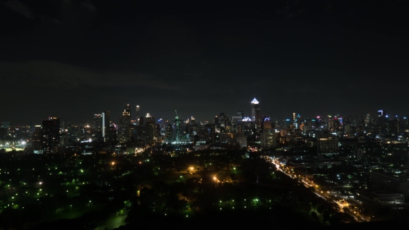 Night Bangkok and Lightnings In The Sky