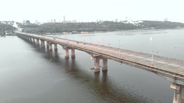 Paton Bridge Across the Dnipro River in Kyiv, Ukraine. Aerial View