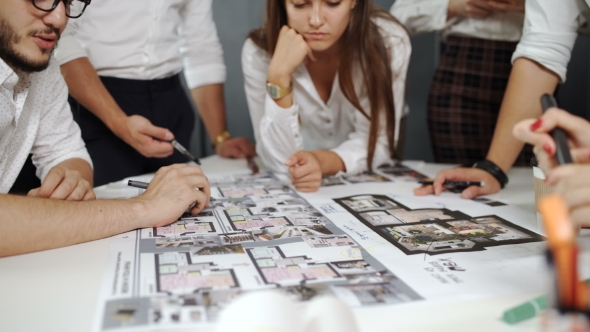 Engineer Teamwork. Image Of Engineer Meeting For Architectural Project. Working With Partner And