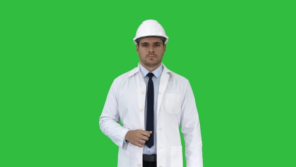 Confident Science Engineer Making Attention Hand Gesture