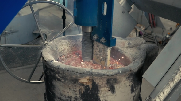 Pouring Of Liquid Metal In Open Hearth Workshop, Melted Aluminum