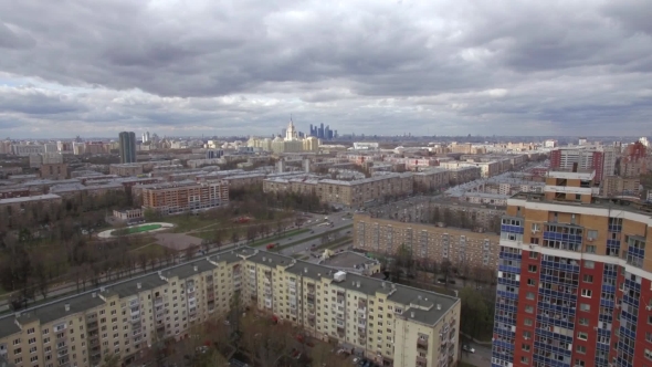 Aerial Shot Of Moscow On Cloudy Day, Russia