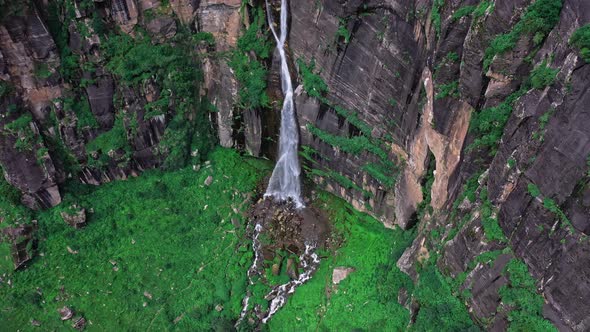 Aerial View of a Big Waterfall with Clean Water Flowing Down During Monsoon at Jogini Waterfalls