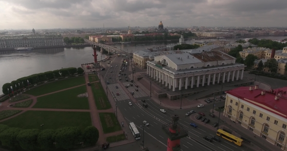 Aerial St. Petersburg ,Rastralnye Columns, Strellka