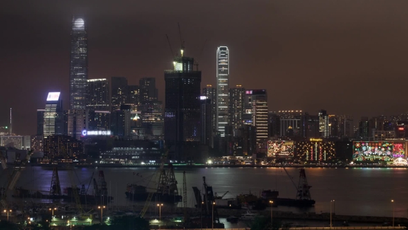 Hong Kong And Water Transport Traffic In Harbour Victoria