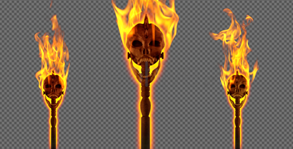 Burning Skull Torch - Pole and Gate - I - Face - Pack of 2 alt